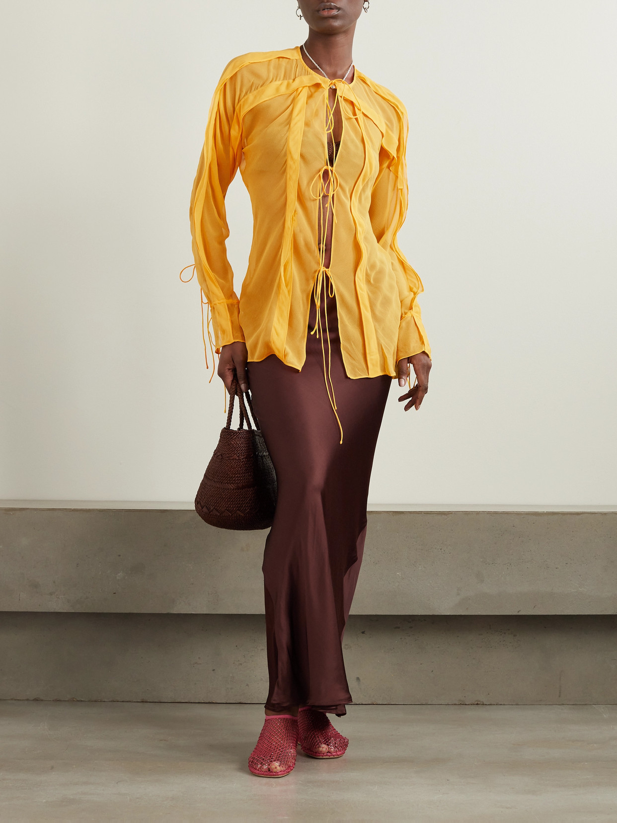 Christopher Esber Floating Ruffled Silk-georgette Shirt In Yellow
