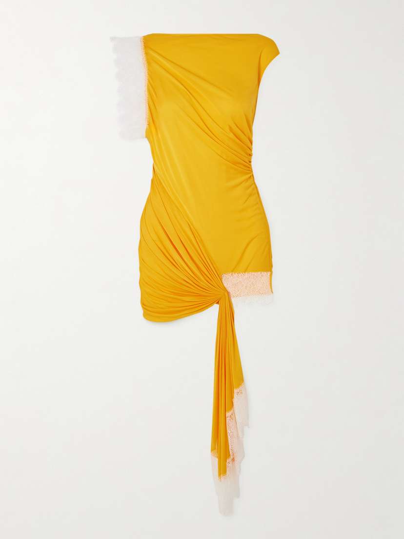 Christopher Esber Galathea Asymmetric Lace-trimmed Crepe De Chine Mini Dress