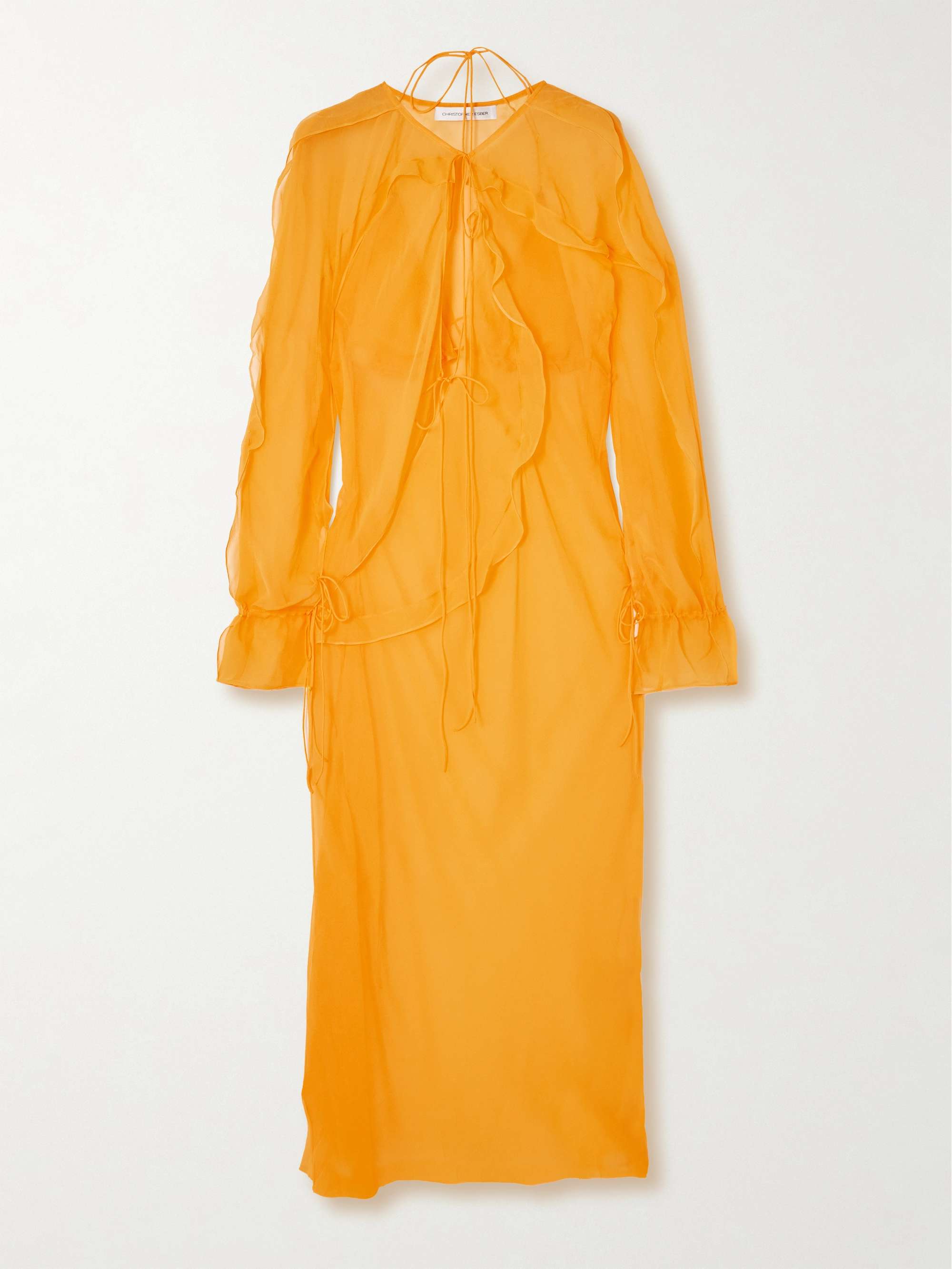 Ruffled silk georgette midi dress yellow UK 10