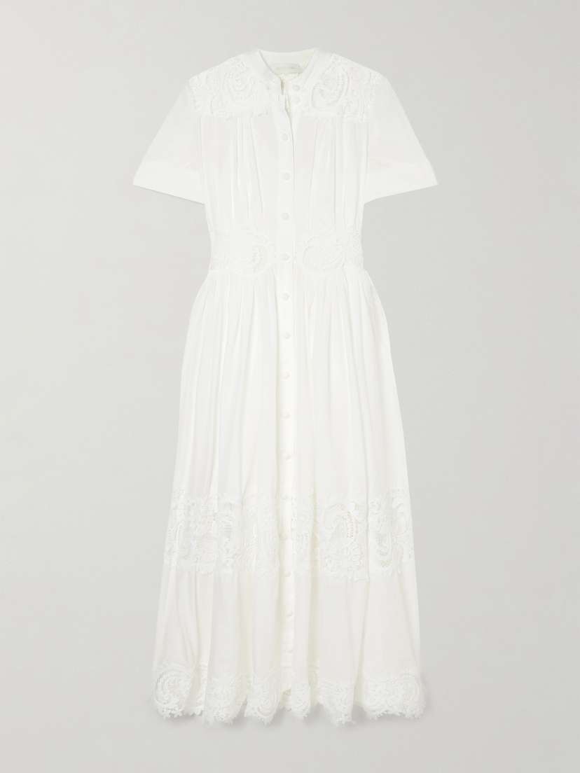 Zimmermann Pop Guipure Lace-trimmed Cotton-gauze Midi Shirt Dress