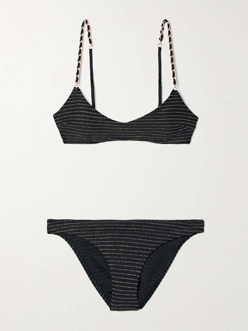 Zimmermann Waverly Chain-embellished Metallic Striped Bikini