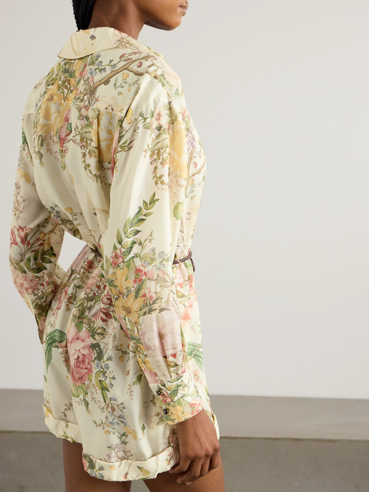 Zimmermann Waverly Short Printed Jumpsuit In Cream
