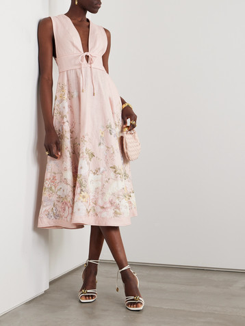 Zimmermann Waverly pleated floral-print linen midi dress