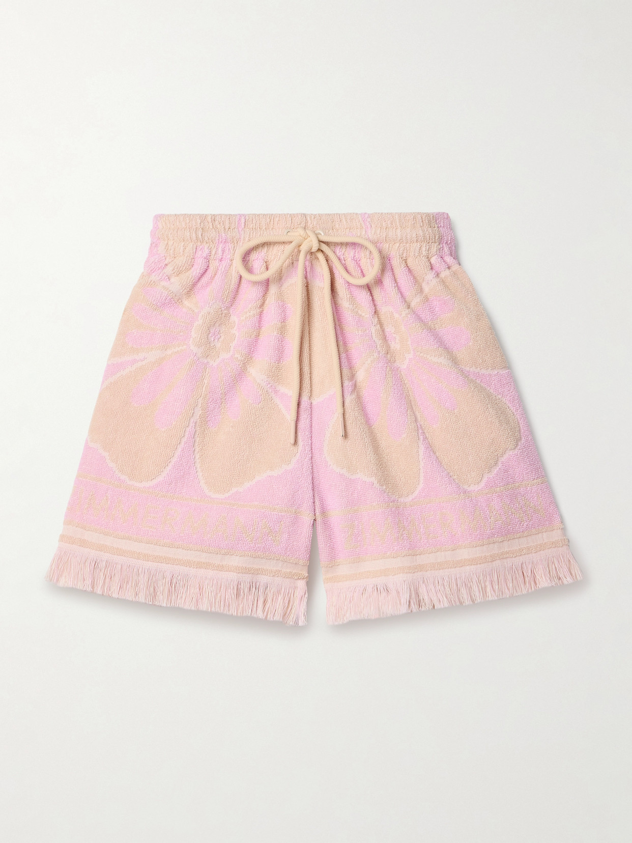 ZIMMERMANN POP FRAYED COTTON-TERRY JACQUARD SHORTS