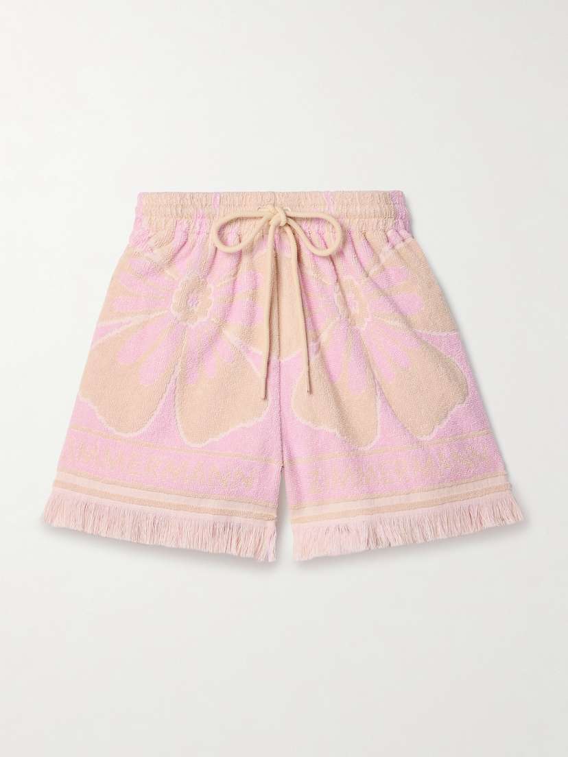 Zimmermann Pop Frayed Cotton-terry Jacquard Shorts