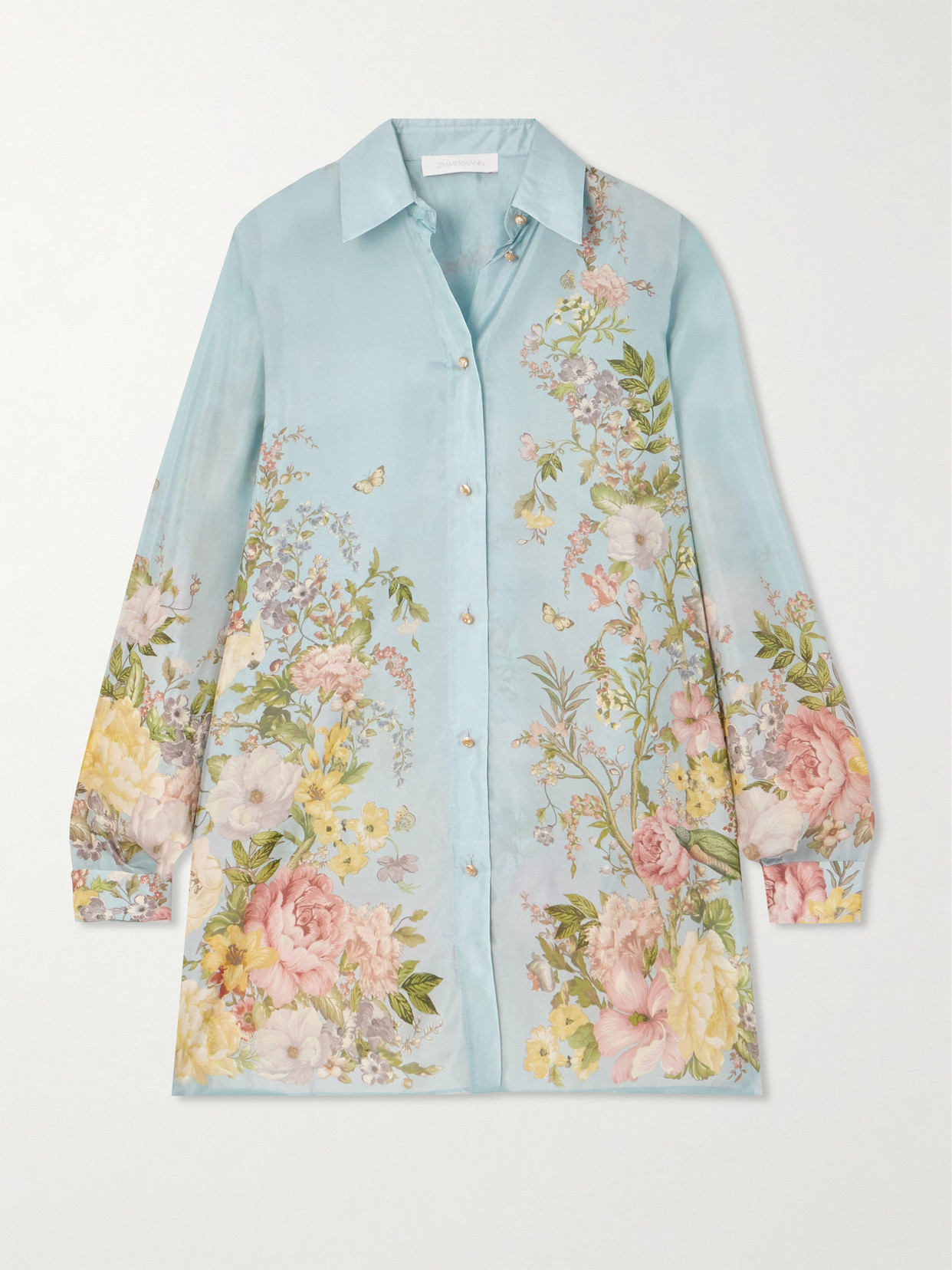 Zimmermann Floral-print Silk-habotai Shirt In Blue