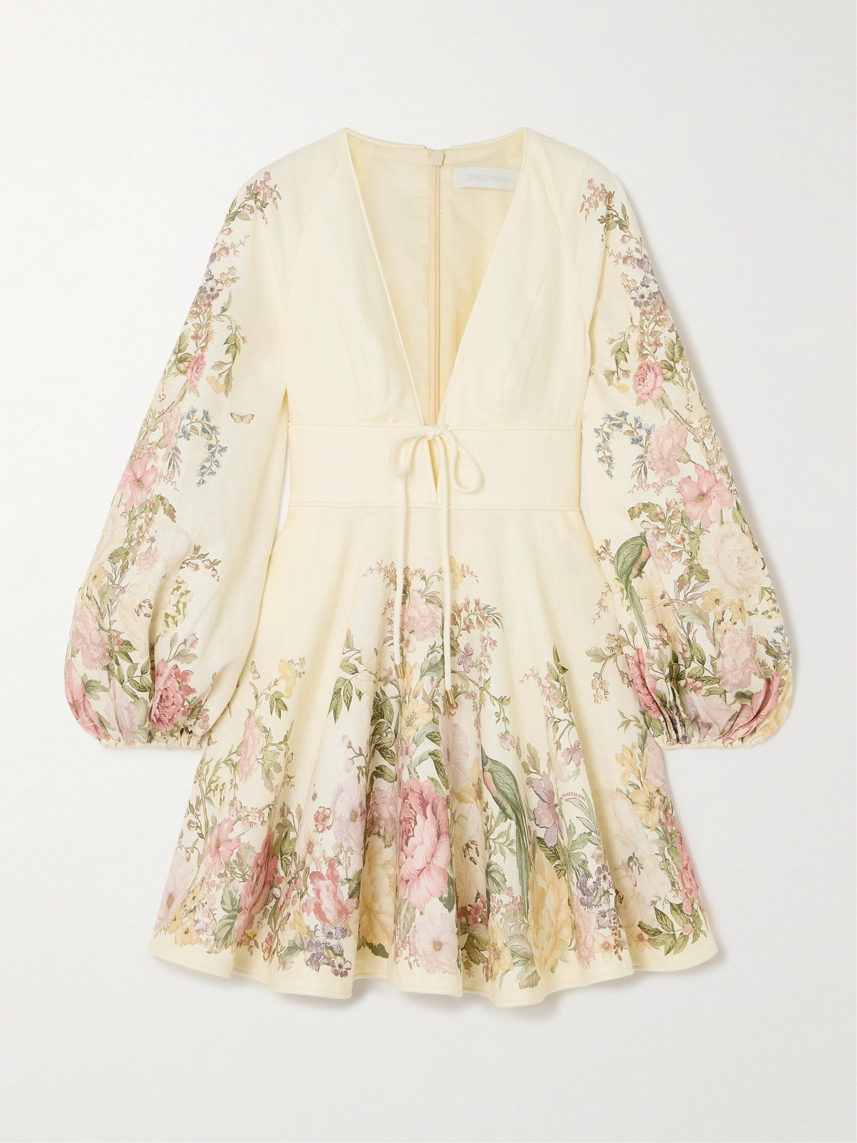 Zimmermann 'waverly' Beige Mini Dress With Floreal Print