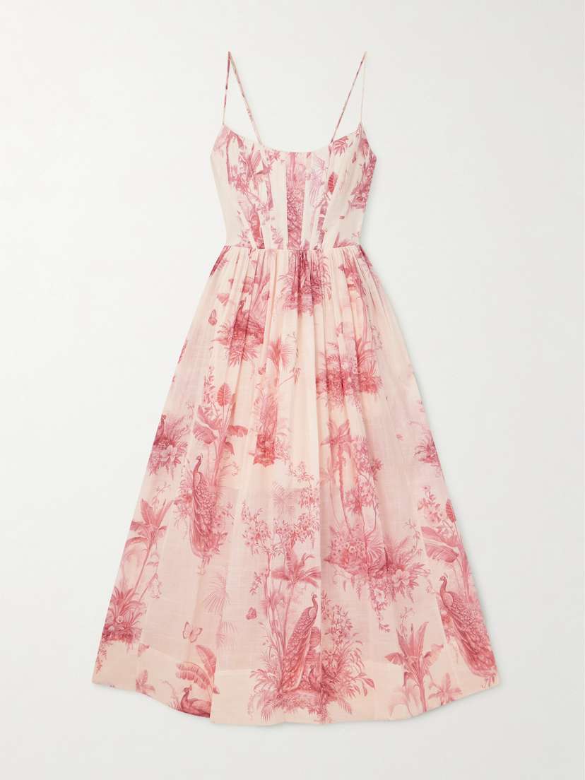 Zimmermann Waverly Pleated Floral-print Cotton Bustier Midi Dress