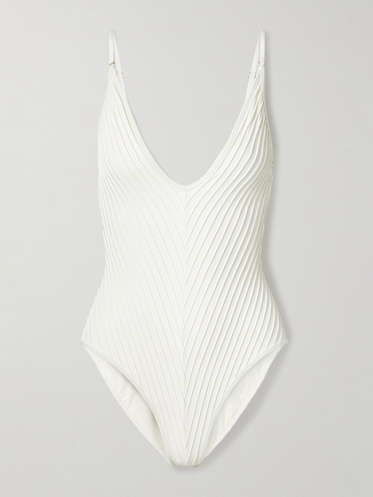 Zimmermann Lightburst Pintucked Swimsuit In Ivory