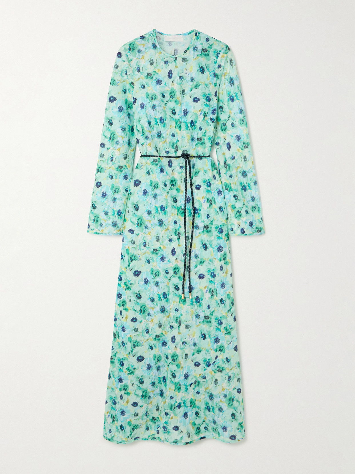 Zimmermann Lightburst Floral Bias Cut Long Sleeve Linen Dress In Blue