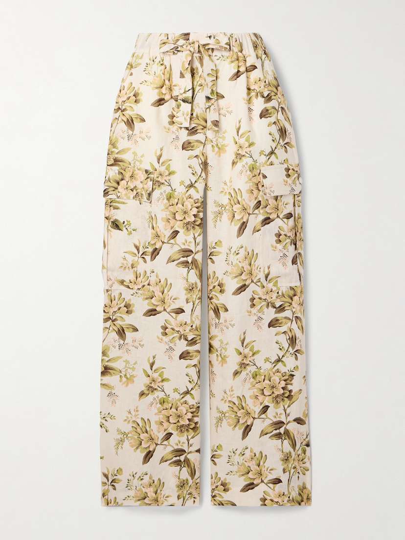 Zimmermann Golden Floral-print Linen Cargo Pants