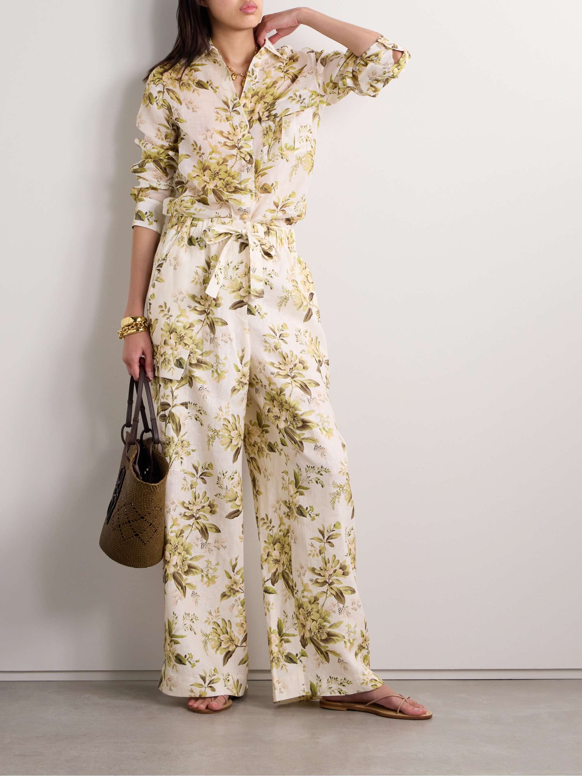 ZIMMERMANN Golden floral-print linen cargo pants | NET-A-PORTER