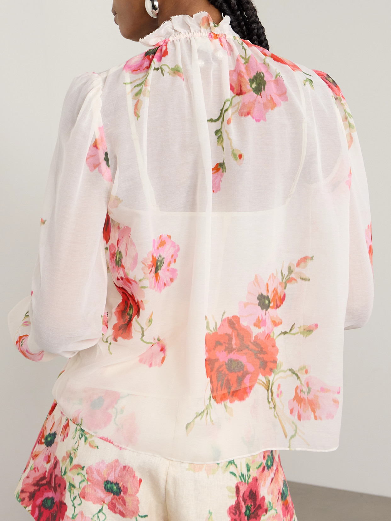 ZIMMERMANN LIGHTBURST RUFFLED FLORAL-PRINT COTTON AND SILK-BLEND VOILE BLOUSE