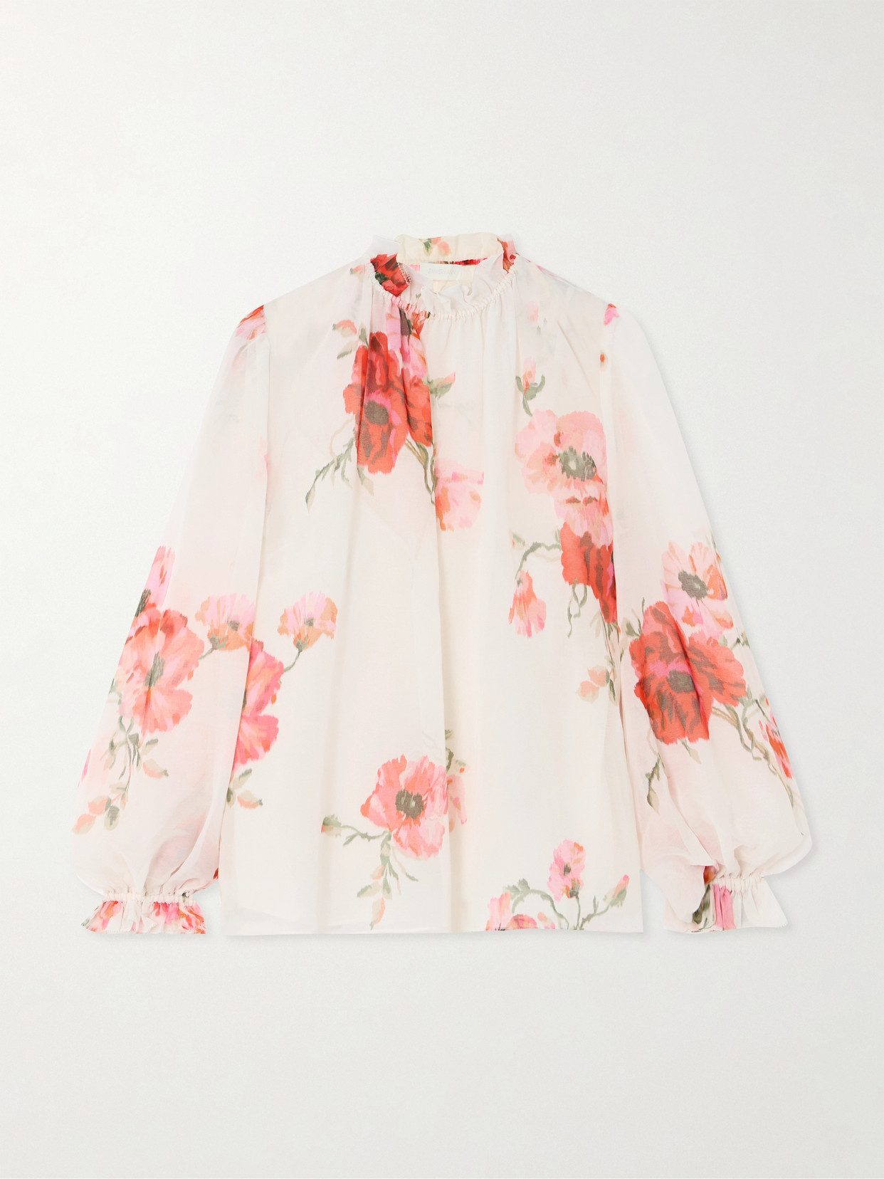 Zimmermann Lightburst Ruffled Floral-print Cotton And Silk-blend Voile Blouse In Cream