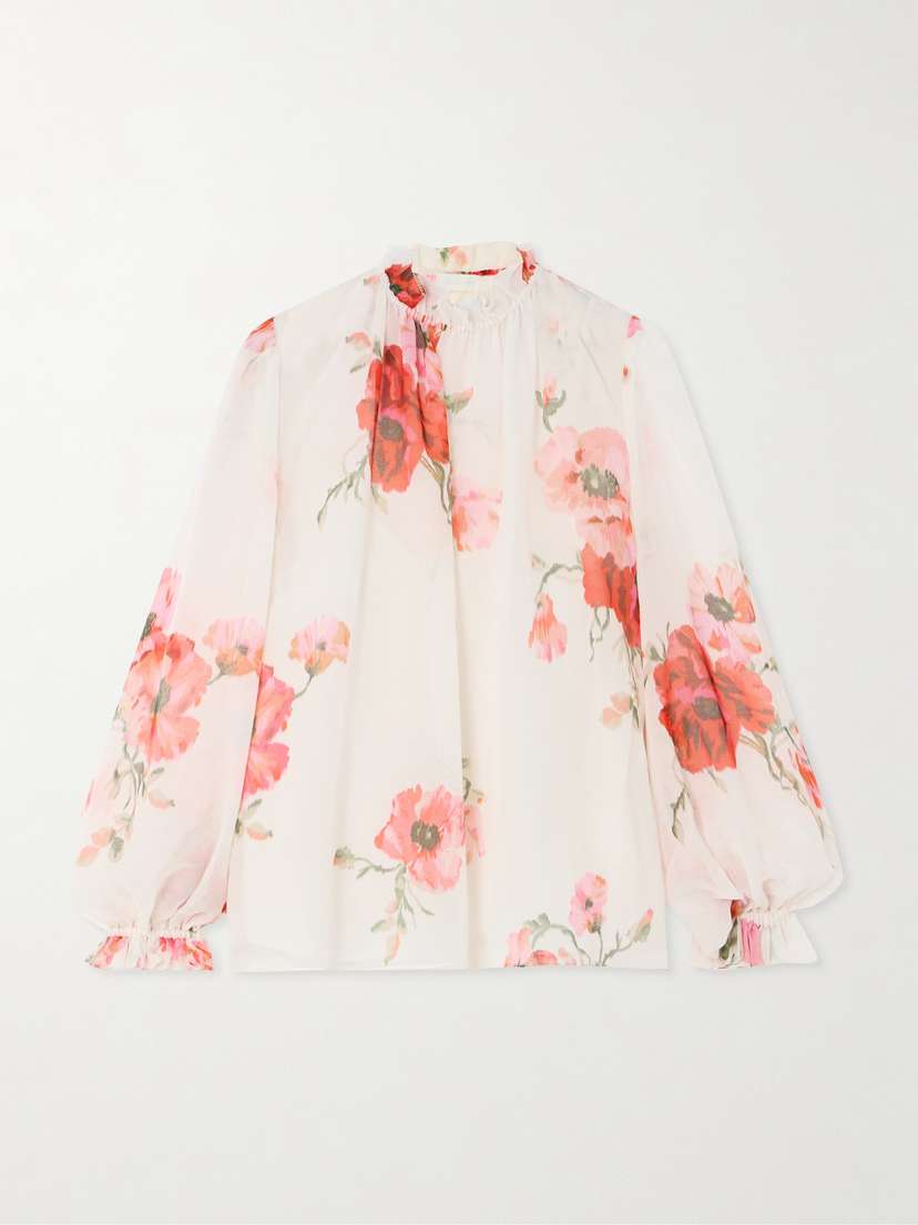 Zimmermann Lightburst Ruffled Floral-print Cotton And Silk-blend Voile Blouse
