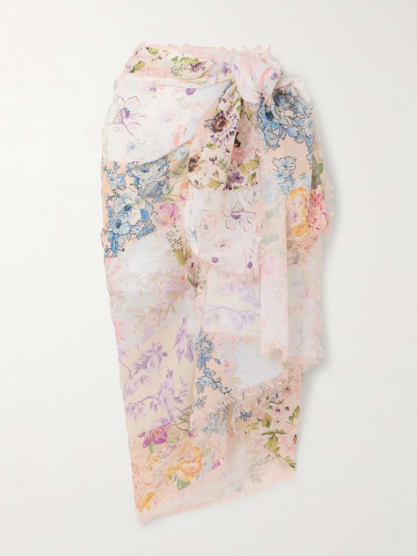 Zimmermann Frayed Floral-print Cotton-voile Pareo