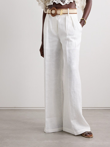 Zimmermann Golden belted pleated linen wide-leg pants