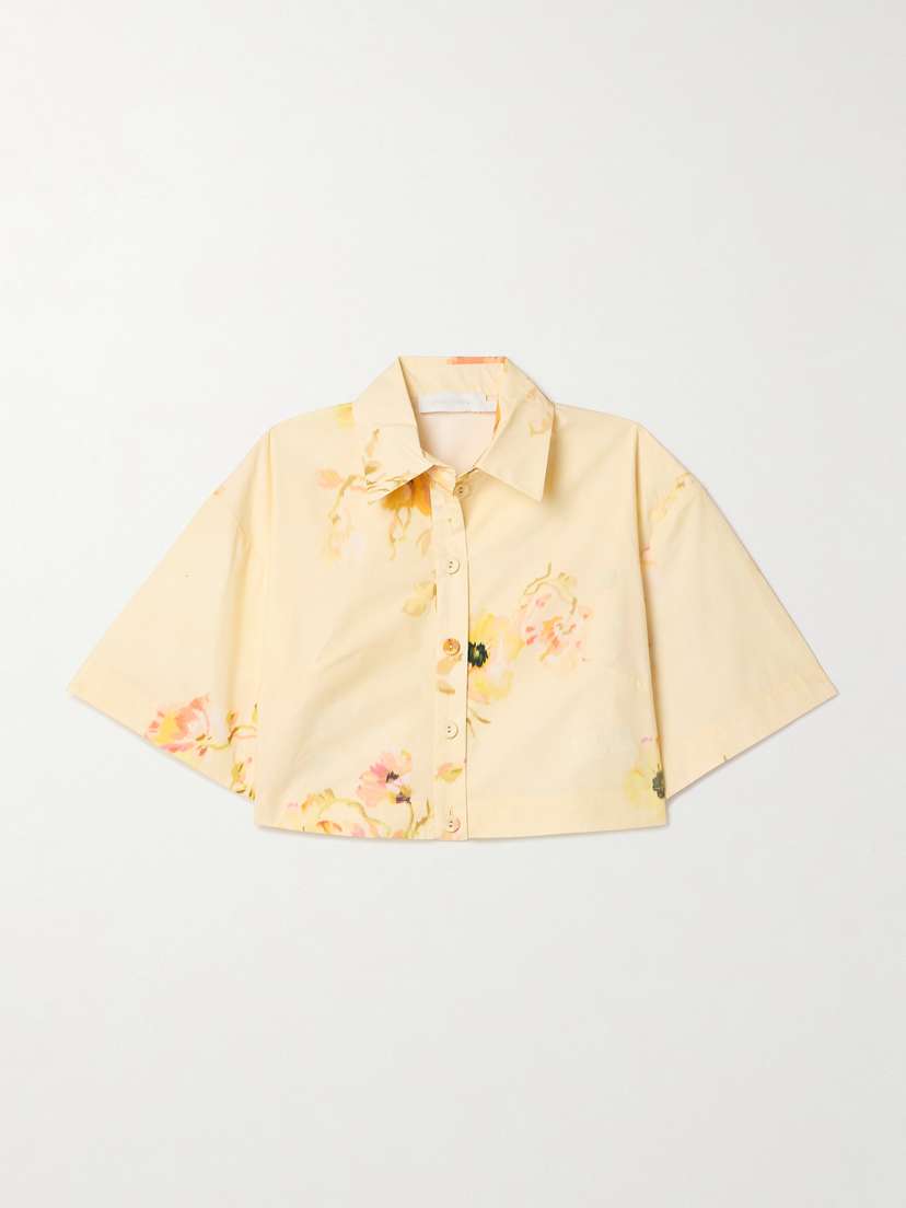 Zimmermann Lightburst Cropped Floral-print Cotton-poplin Shirt