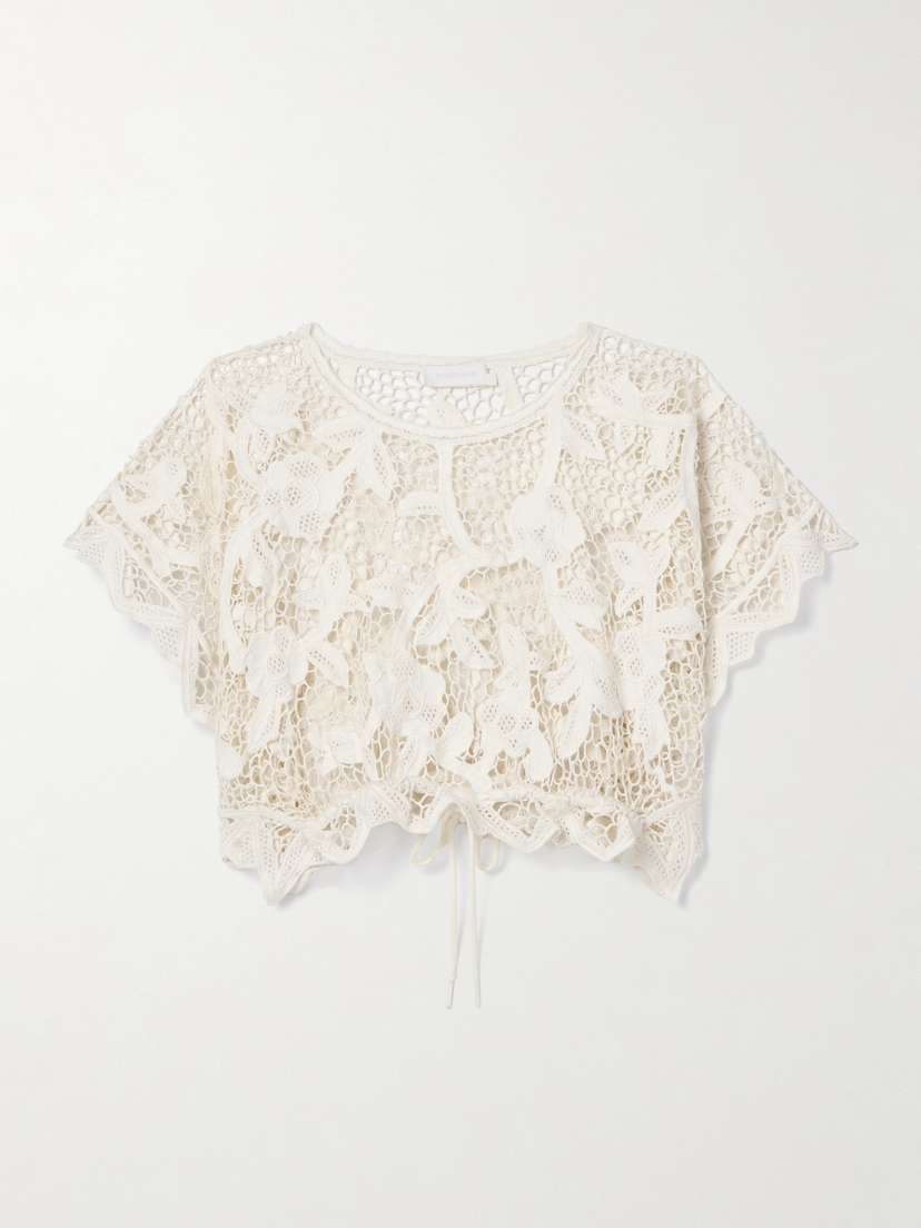 Zimmermann Golden Cropped Guipure Lace Top