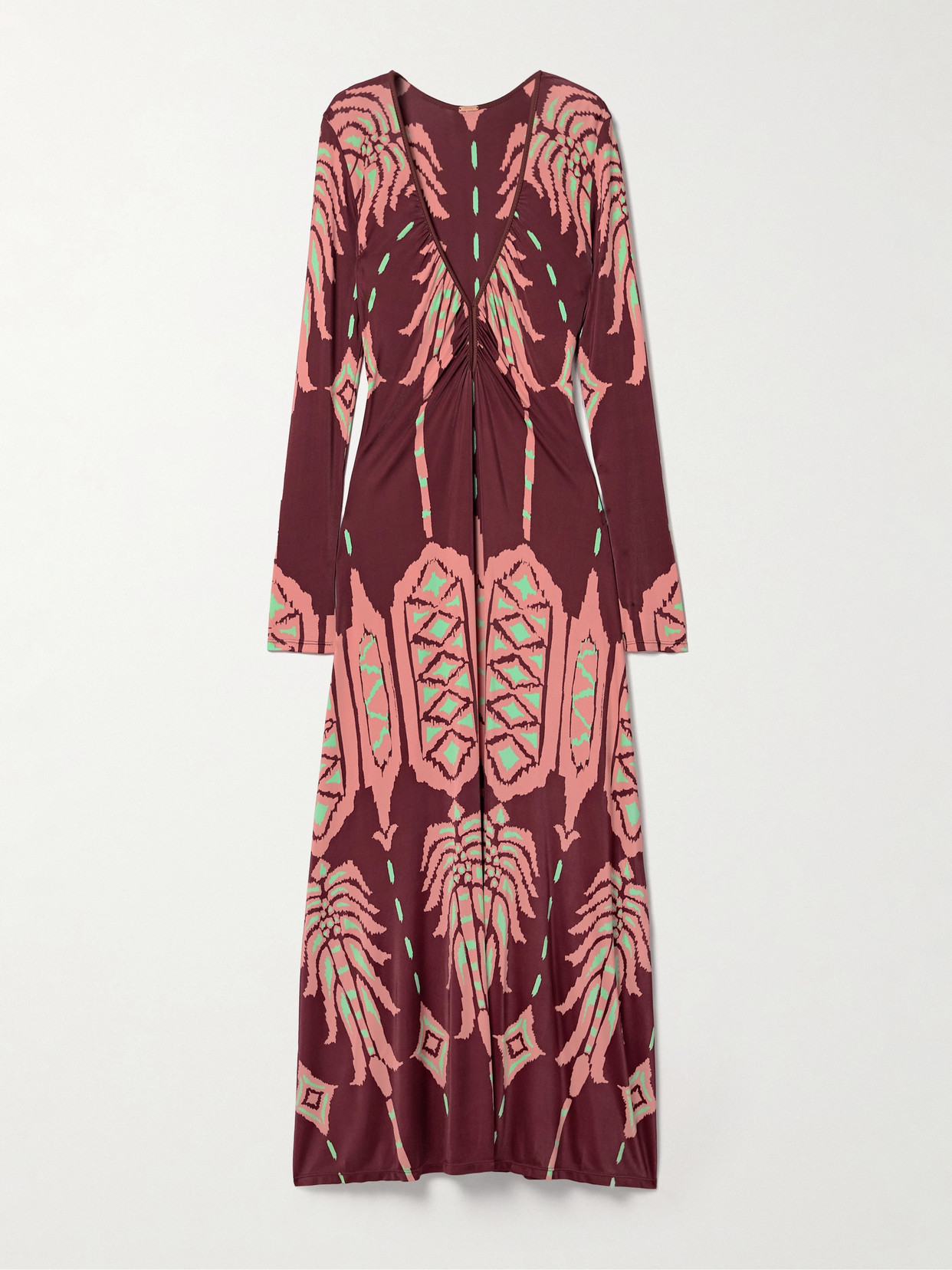 Johanna Ortiz - Alma Bordada Ruched Printed Stretch-jersey Maxi Dress - Purple