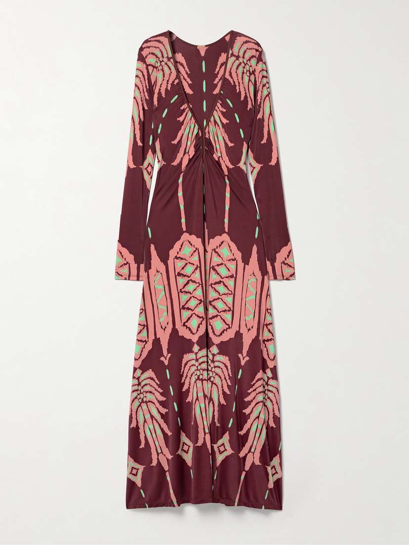 Johanna Ortiz Alma Bordada Ruched Printed Stretch-jersey Maxi Dress
