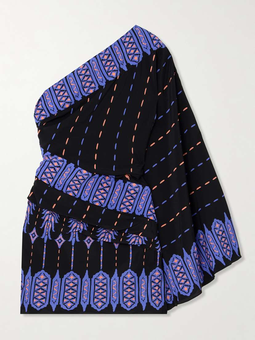 Johanna Ortiz Black Canyon One-shoulder Printed Silk Crepe De Chine Mini Dress