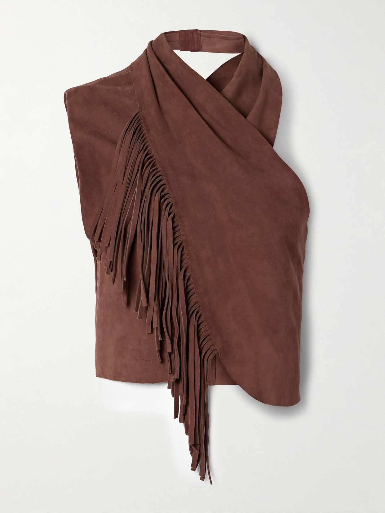 JOHANNA ORTIZ DEER TRACK FRINGED SUEDE HALTERNECK TOP