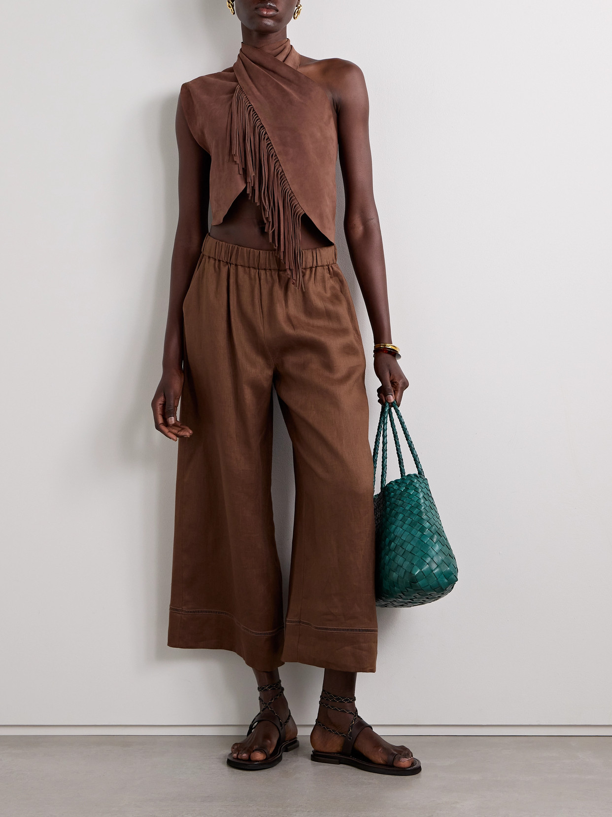 JOHANNA ORTIZ DEER TRACK FRINGED SUEDE HALTERNECK TOP