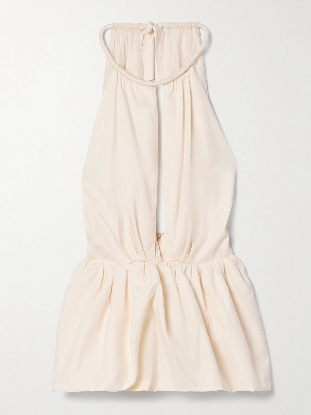 Johanna Ortiz Vision Carrier Cutout Ruched Cotton-blend Poplin Peplum Top In Ivory