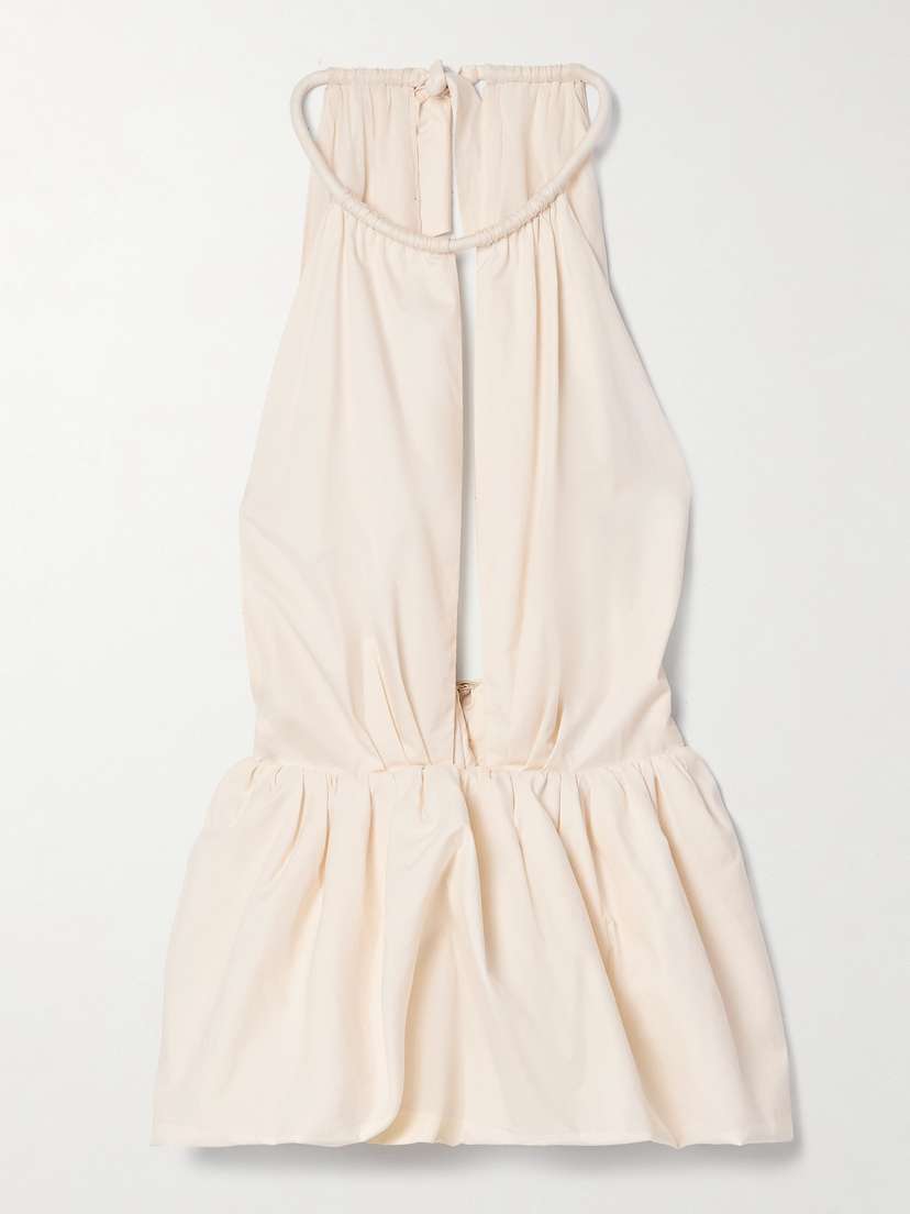 Johanna Ortiz Vision Carrier Cutout Ruched Cotton-blend Poplin Peplum Top