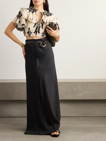 Johanna Ortiz Influencial Tribes cropped ruffled printed silk-chiffon top