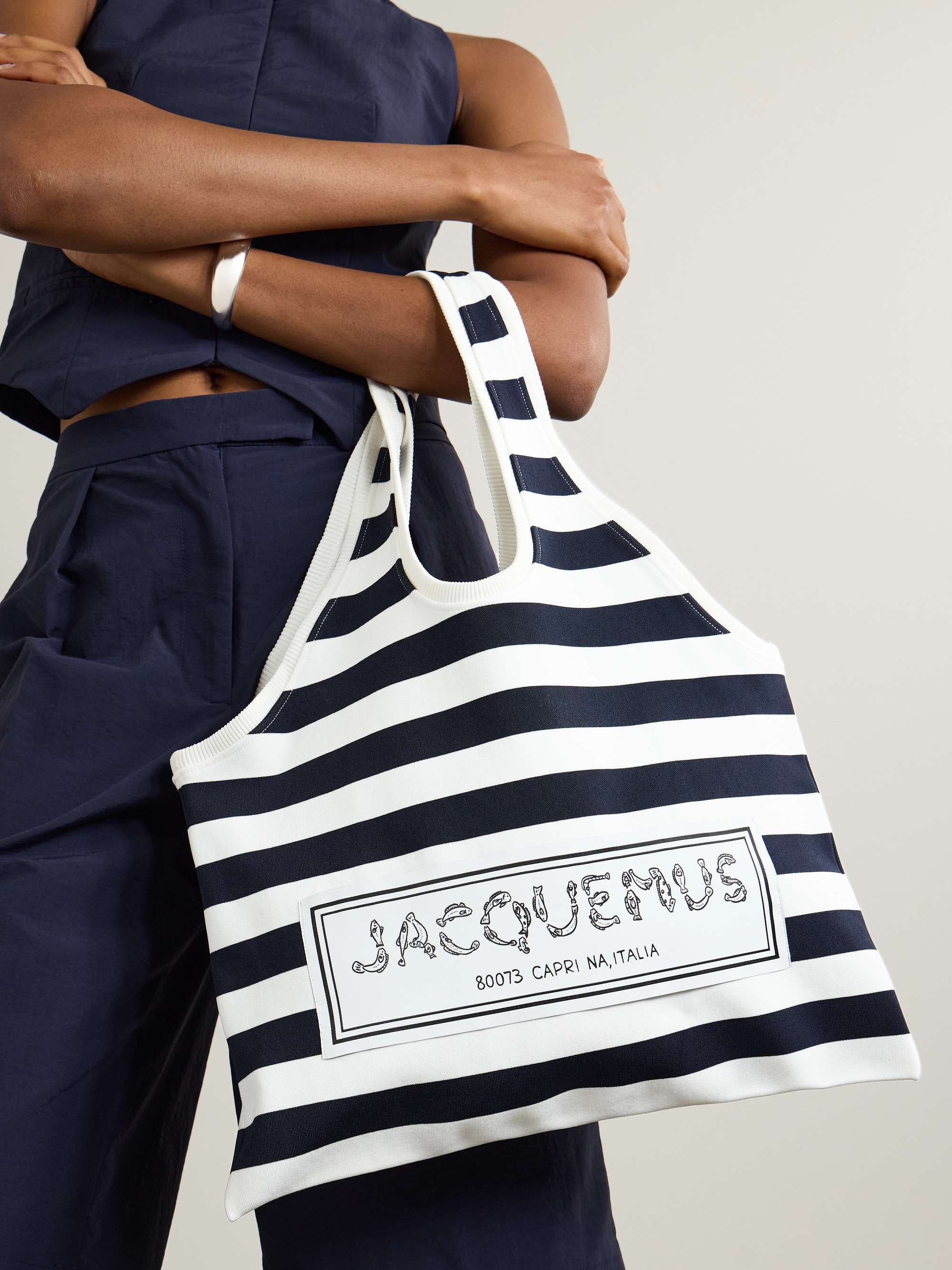 Marcel appliqued striped canvas tote navy One Size