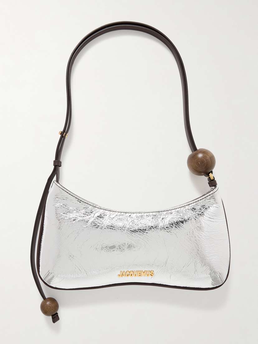 Jacquemus Le Bisou Perle Embellished Metallic Crinkled-leather Shoulder Bag