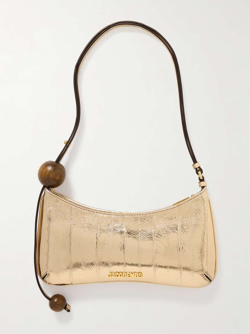 Jacquemus Le Bisou Perle Embellished Metallic Crinkled-leather Shoulder Bag