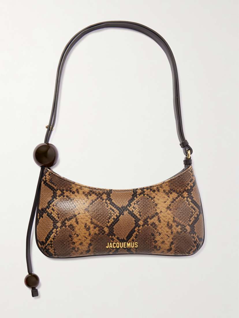 Jacquemus Le Bisou Perle Embellished Snake-effect Leather Shoulder Bag