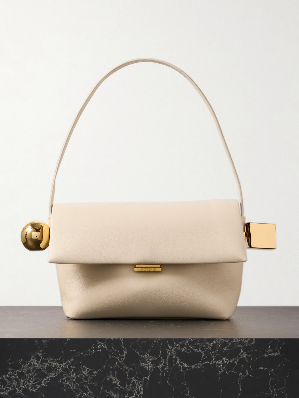 Jacquemus The Rond Carré Embellished Leather Shoulder Bag In Ivory