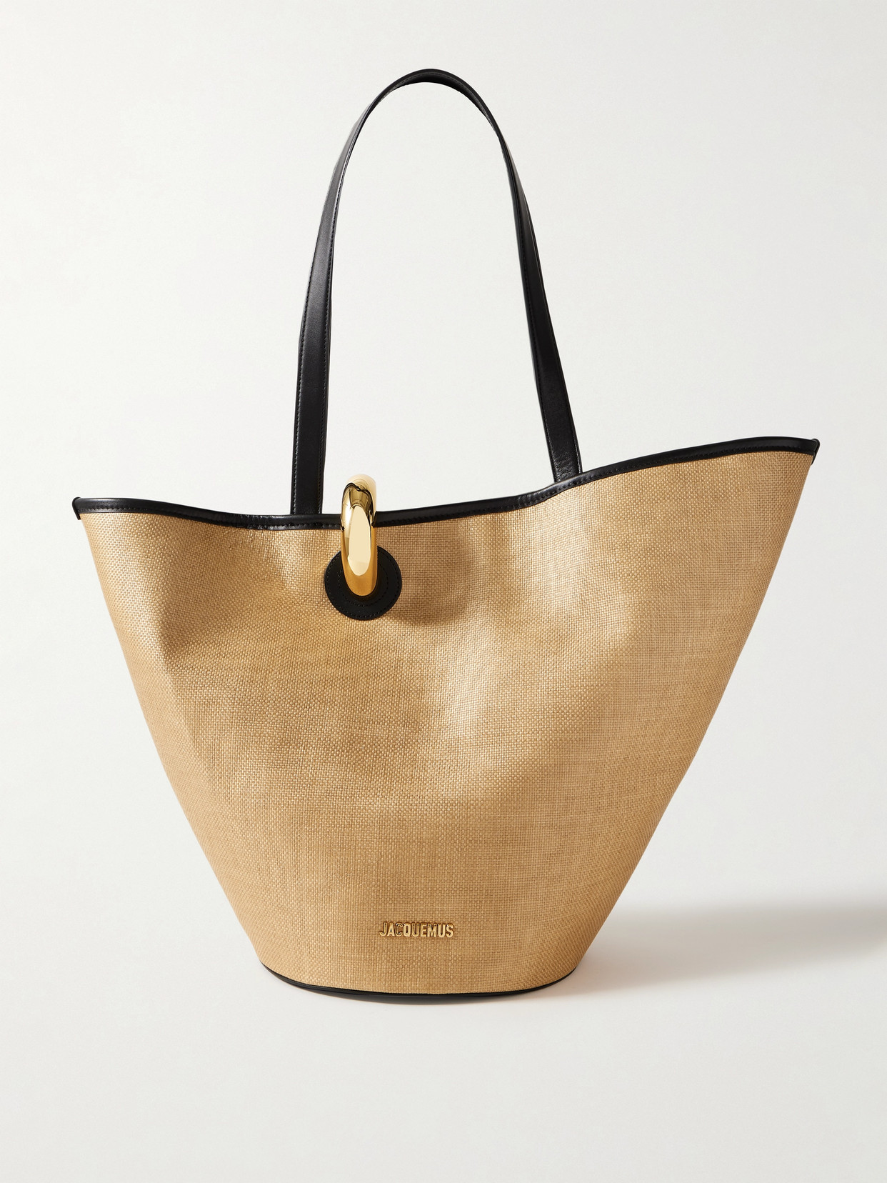 Jacquemus - Le Bambola Asymmetric Embellished Leather-trimmed Faux Raffia Tote - Ivory