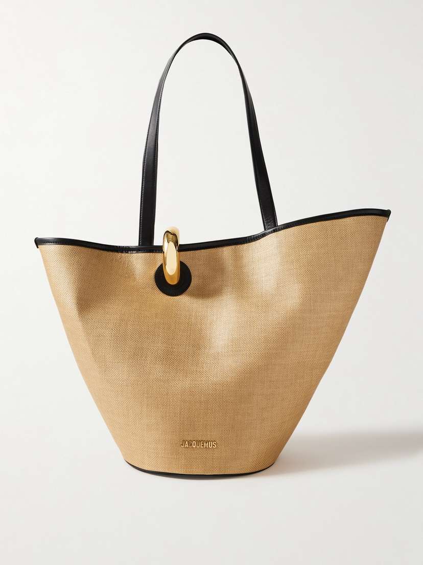 Jacquemus The Bambola Asymmetric Embellished Leather-trimmed Faux Raffia Tote