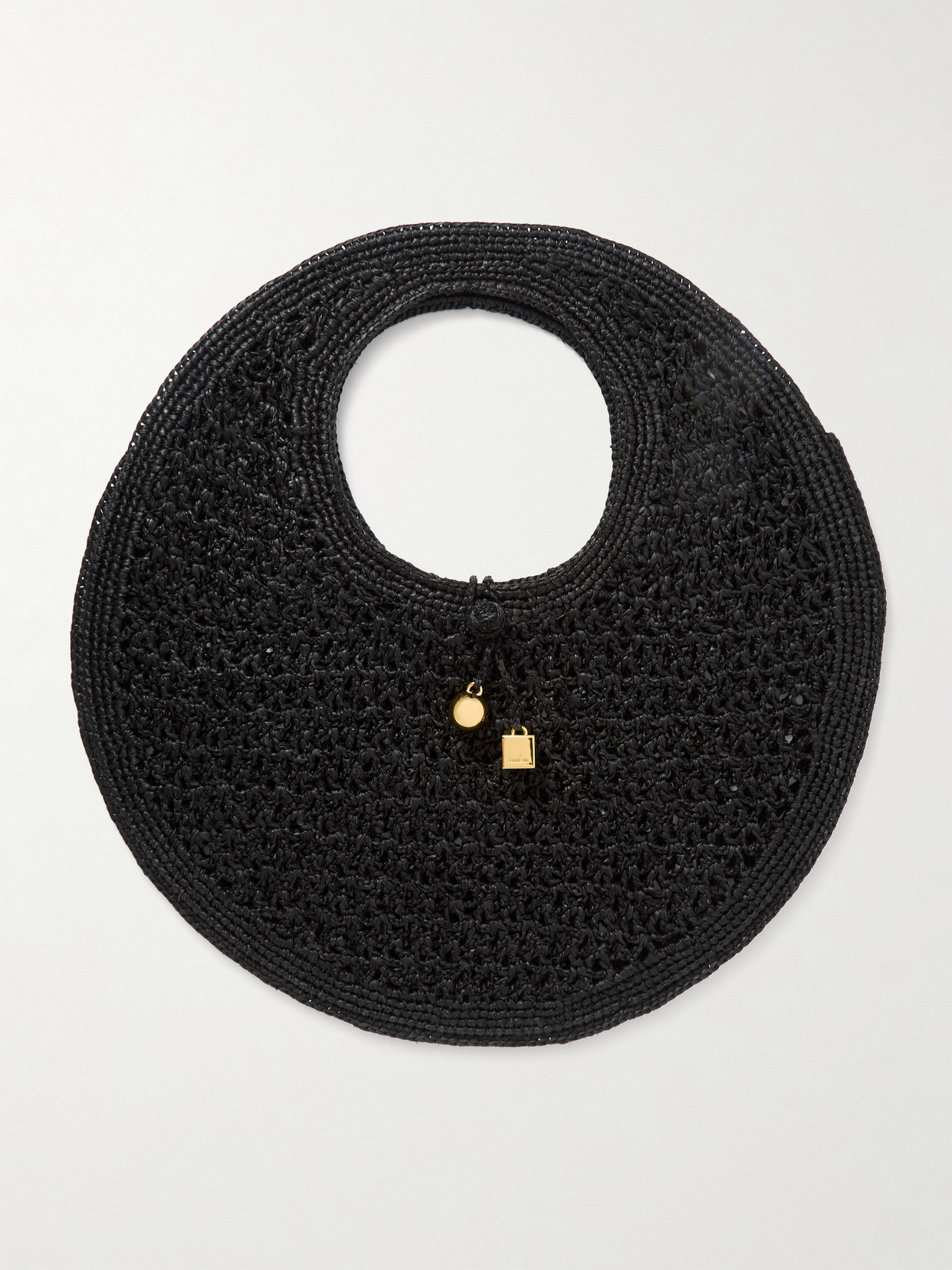 Jacquemus Le Rond Embellished Raffia Tote In Black