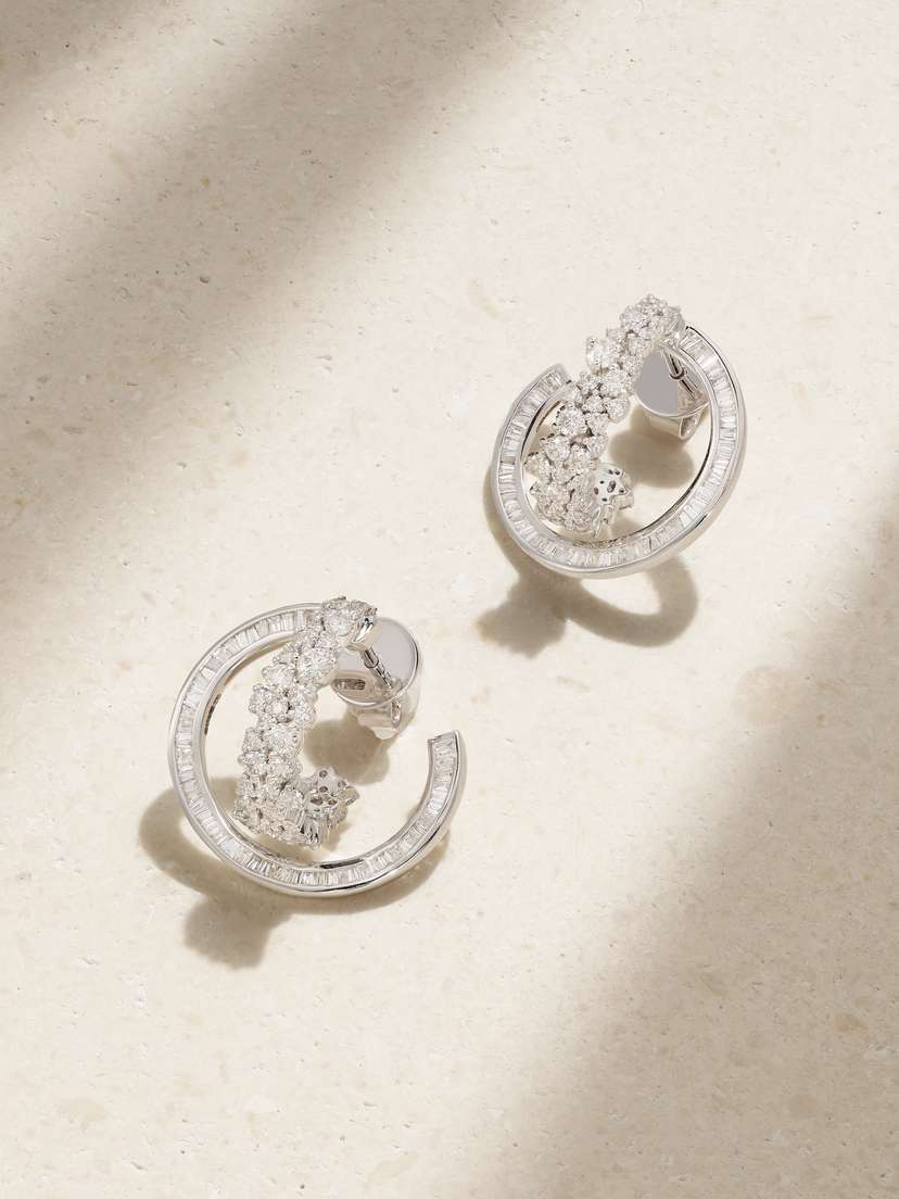 Ananya Scatter Double 18-karat White Gold Diamond Hoop Earrings