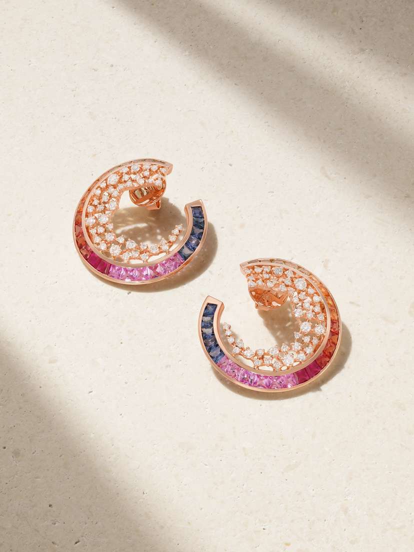 Ananya Scatter Orbit 18-karat Rose , Sapphire And Diamond Earrings