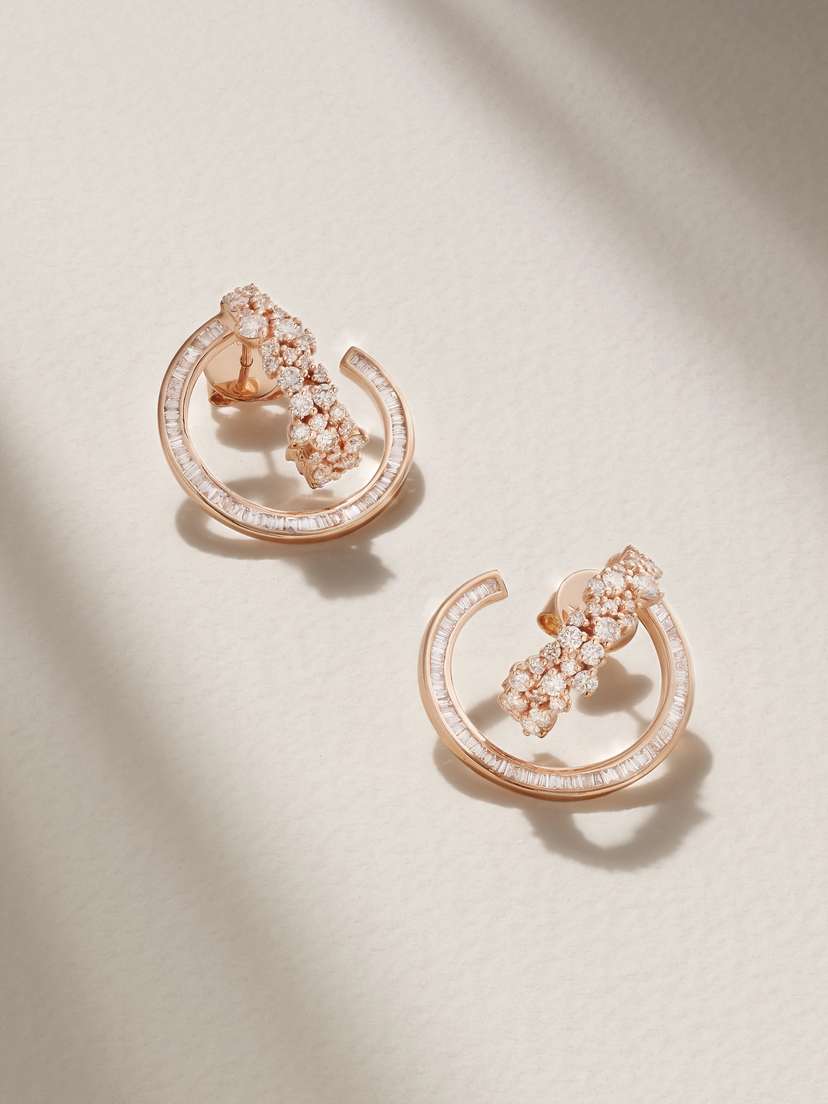 Ananya Scatter Double 18-karat Rose Gold Diamond Hoop Earrings