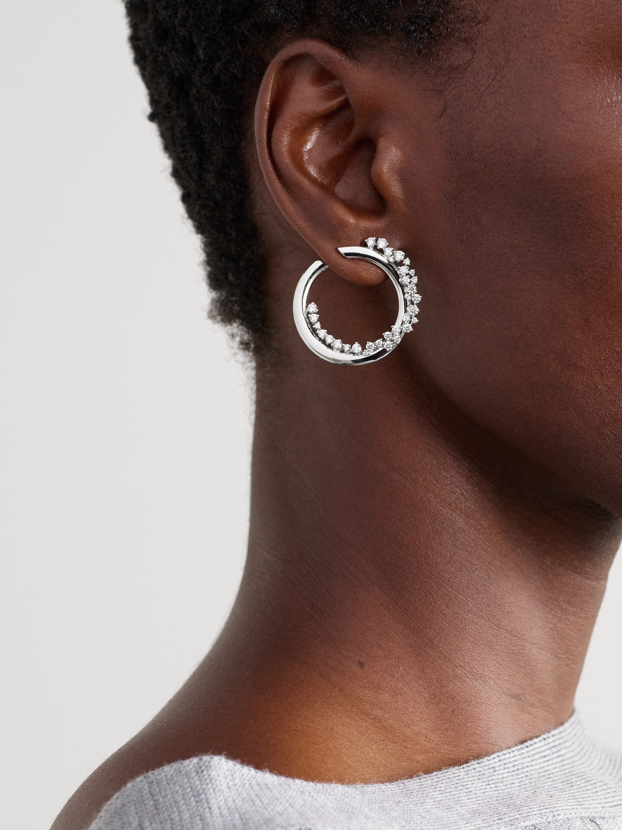Ananya Scatter 18-karat White Gold Diamond Hoop Earrings In Silver