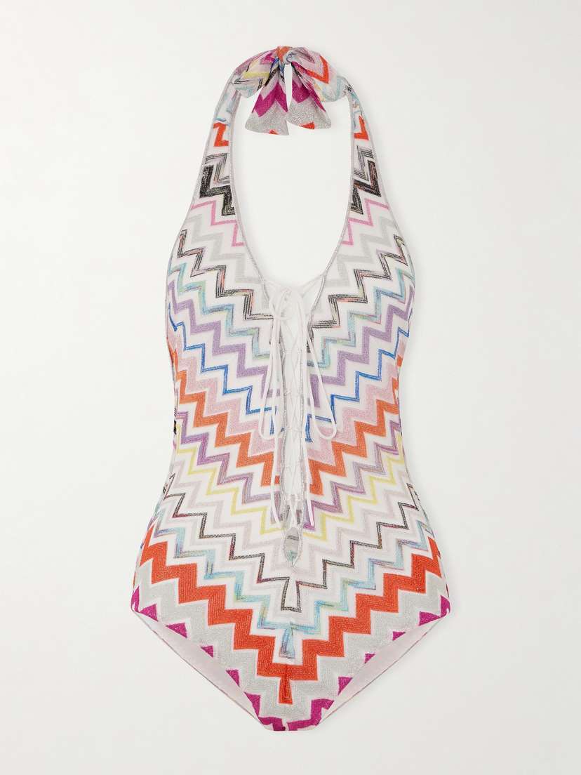 Missoni Mare Striped Metalic Crochet-knit Swimsuit