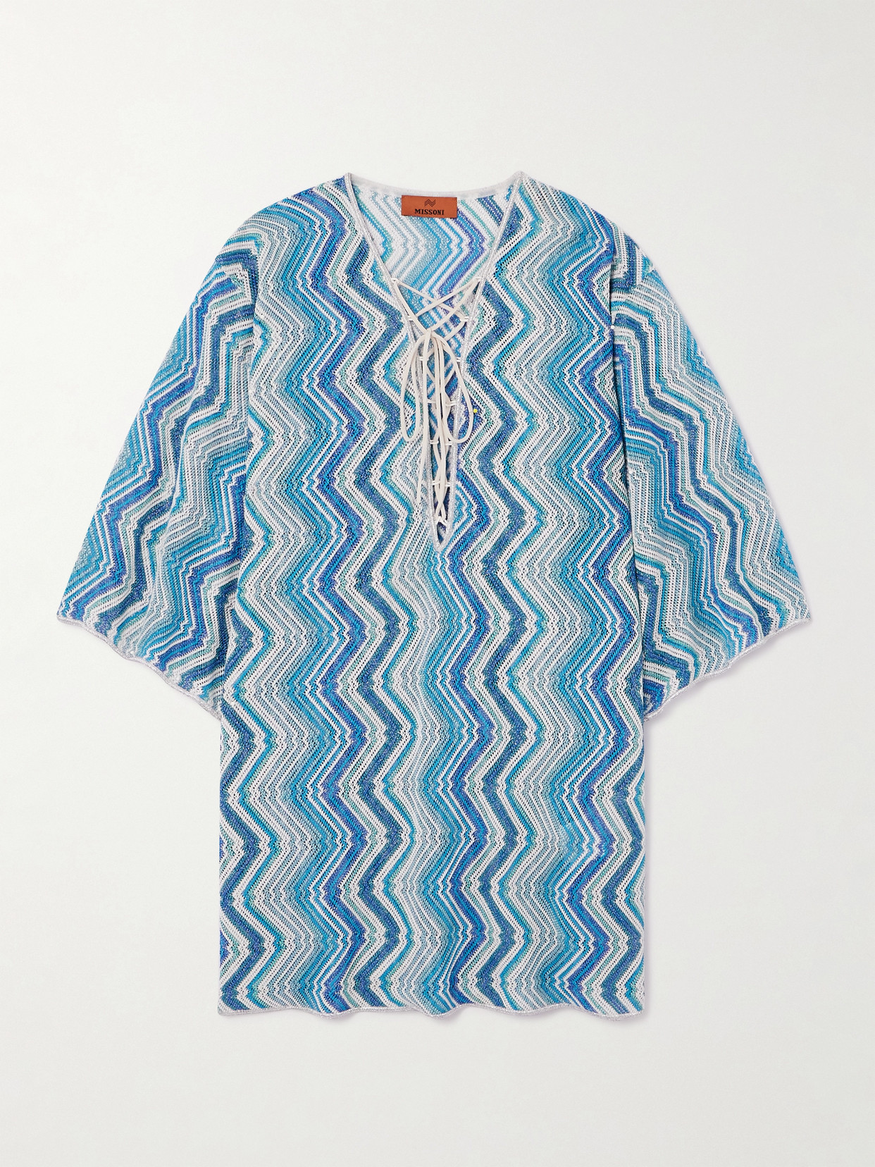 Missoni Mare Metallic Striped Crochet-knit Kaftan In Blue