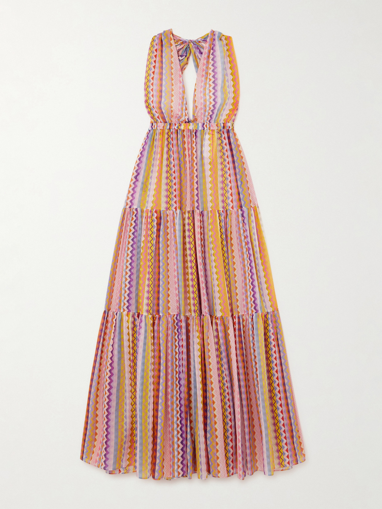 Missoni Mare Tiered Striped Cotton And Silk-blend Voile Halterneck Maxi Dress In Multi