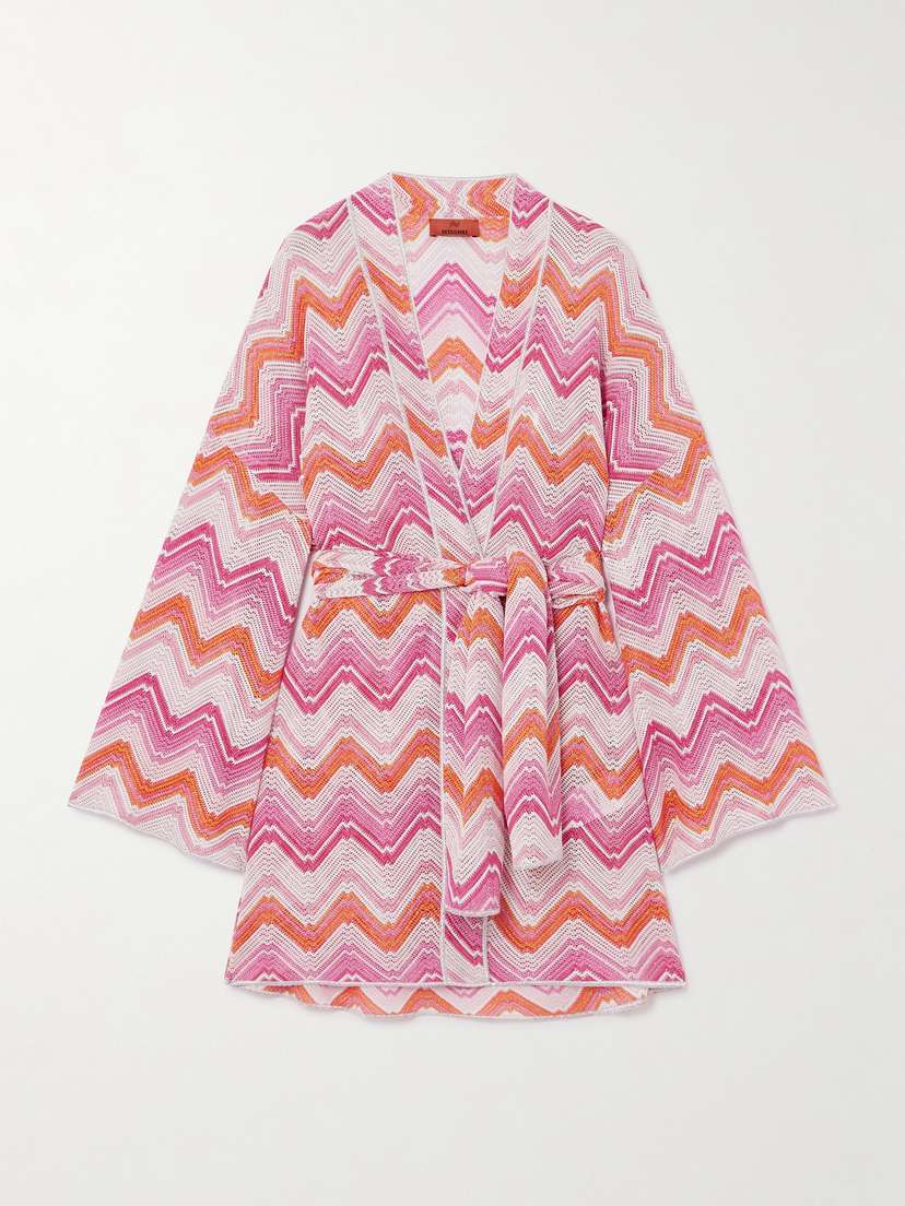 Missoni Mare Belted Metallic Crochet-knit Kaftan