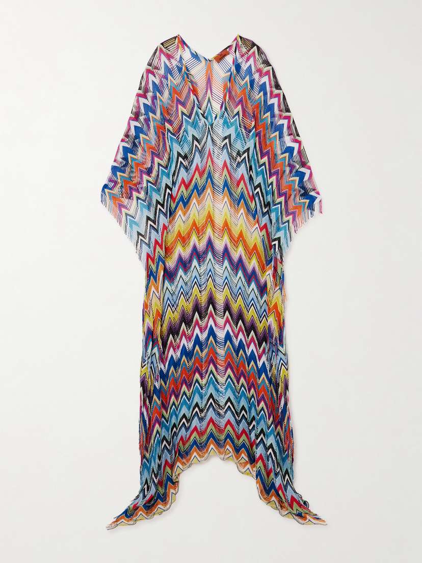 Missoni Mare Fringed Striped Metallic Crochet-knit Kaftan