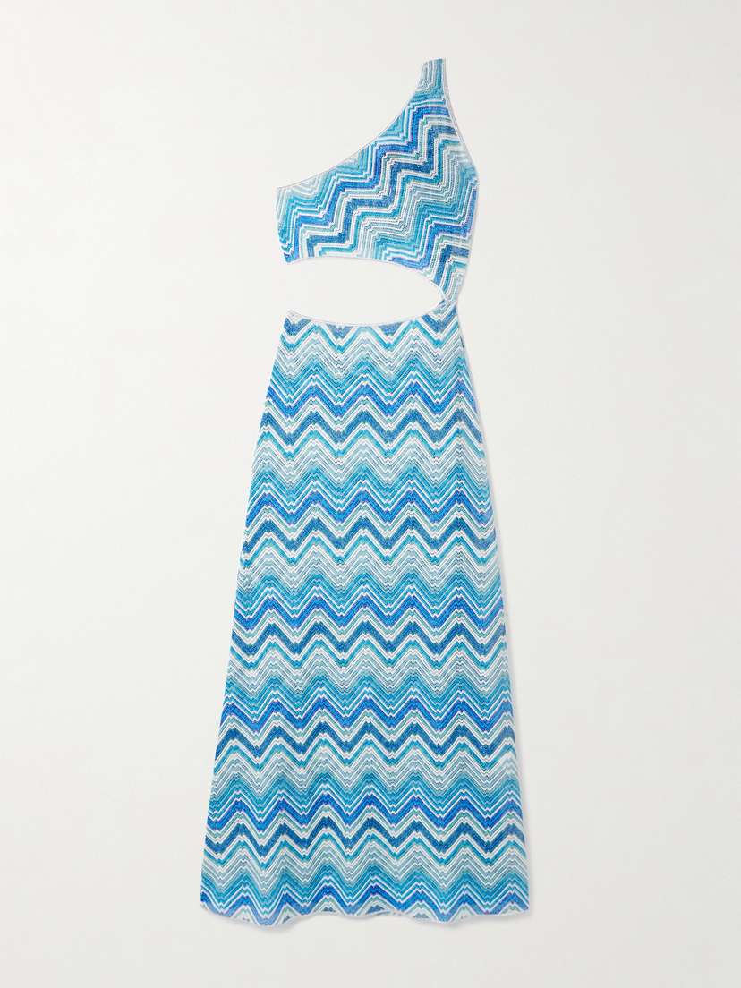 Missoni One-shoulder Cutout Metallic Striped Crochet-knit Maxi Dress