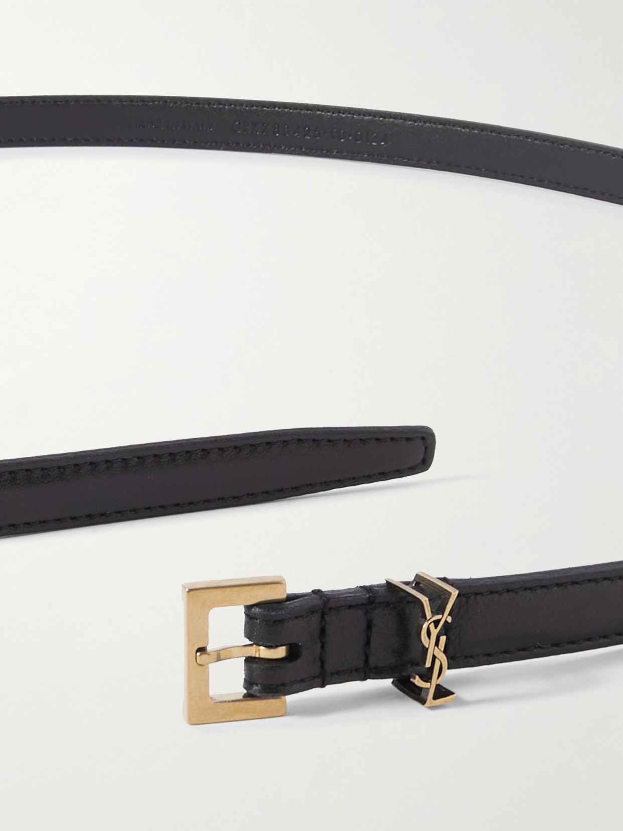 Shop Saint Laurent Cassandre Leather Belt In Black